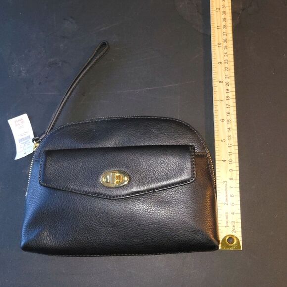 New Talbots Black Pebbled Leather Wristlet Purse - Picture 6 of 10